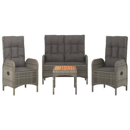 4-Delige Tuinset Met Kussens Poly Rattan Grijs Bank + 2x stoel + Tafel