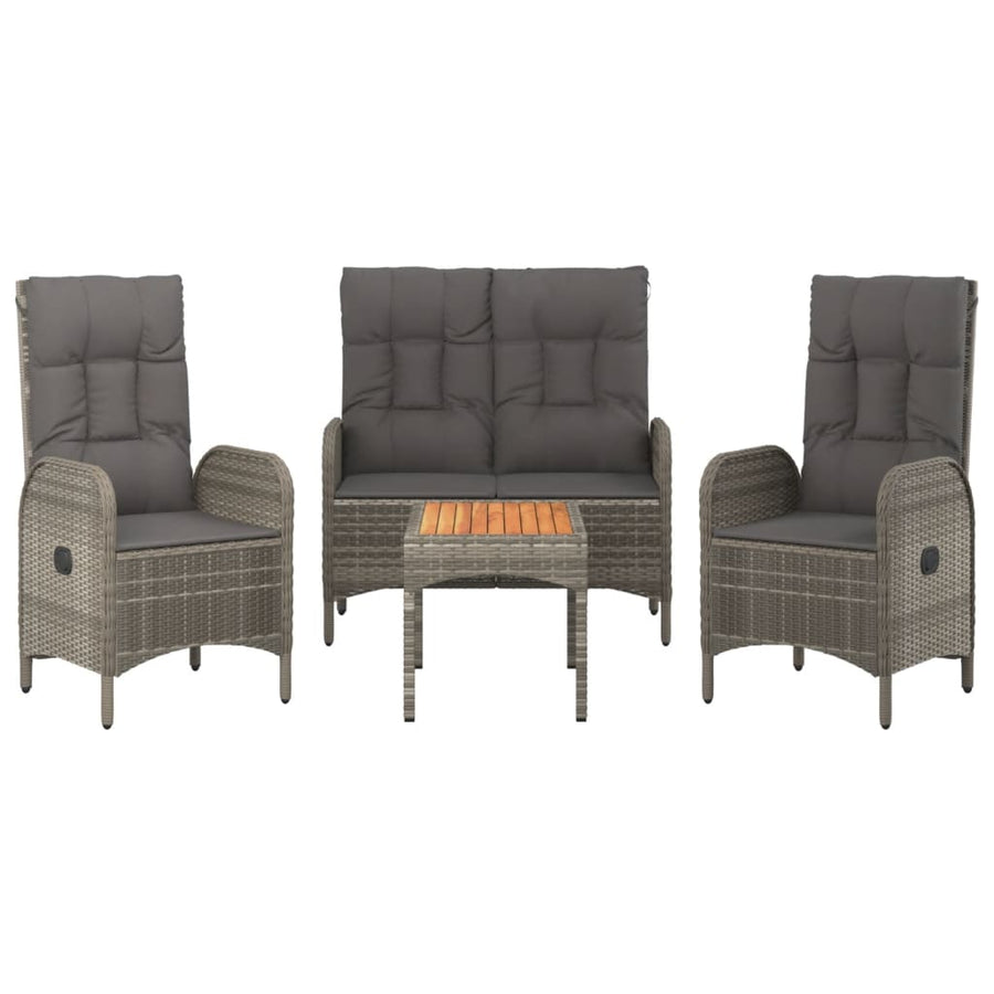4-Delige Tuinset Met Kussens Poly Rattan Grijs Bank + 2x stoel + Tafel
