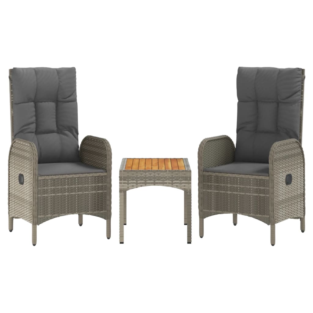 4-Delige Tuinset Met Kussens Poly Rattan Grijs Bank + 2x stoel + Tafel