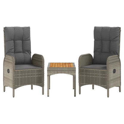 4-Delige Tuinset Met Kussens Poly Rattan Grijs Bank + 2x stoel + Tafel