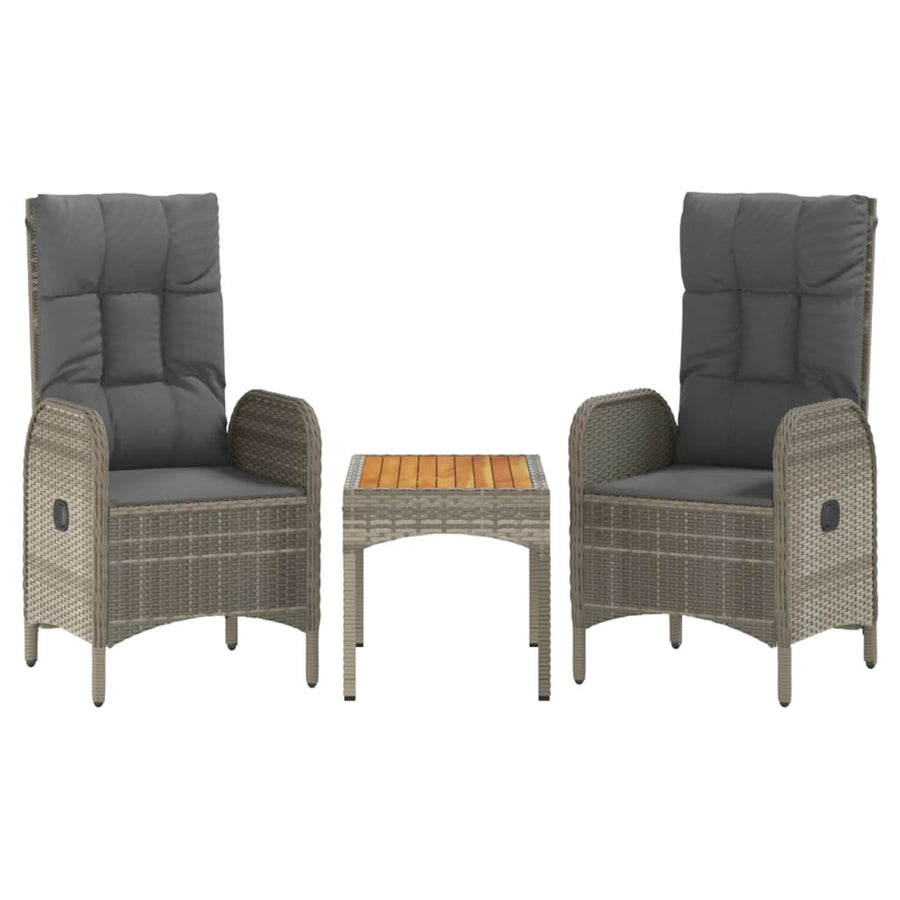 4-Delige Tuinset Met Kussens Poly Rattan Grijs Bank + 2x stoel + Tafel