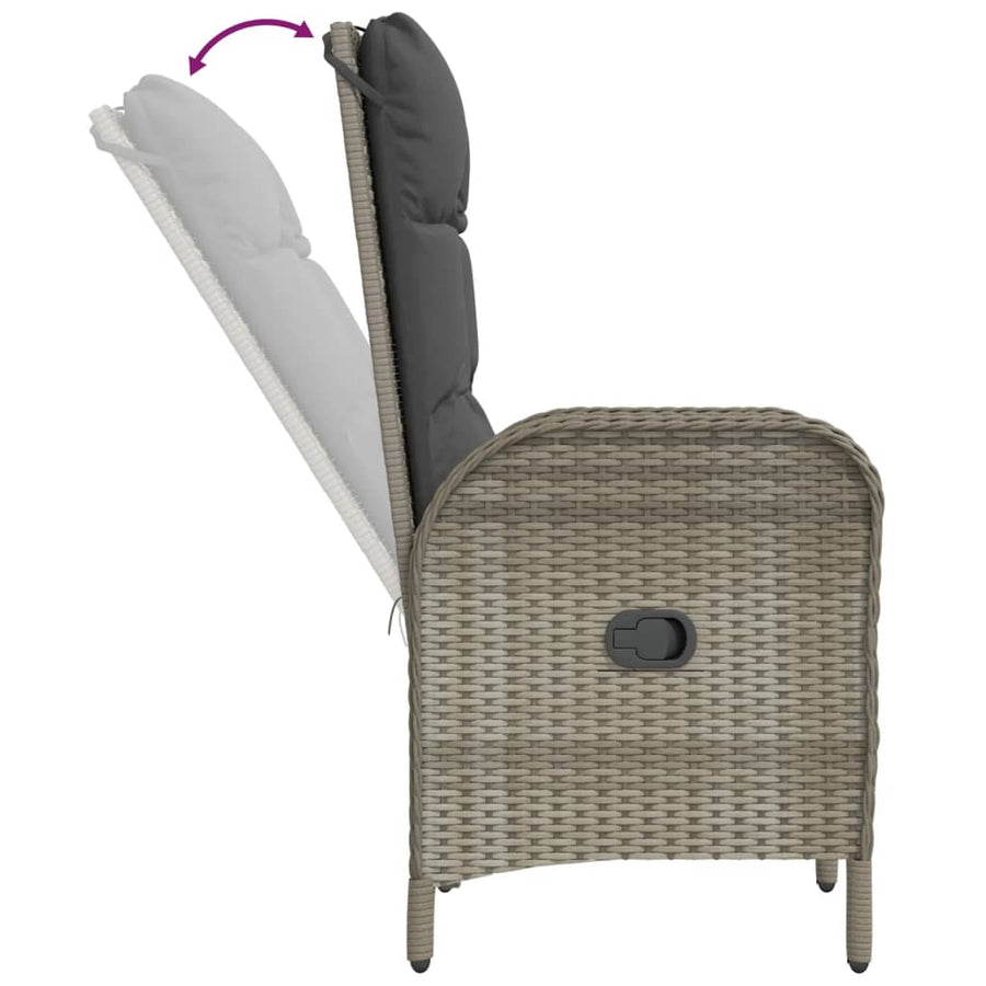 4-Delige Tuinset Met Kussens Poly Rattan Grijs Bank + 2x stoel + Tafel