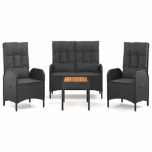 4-Delige Tuinset Met Kussens Poly Rattan Zwart Bank + 2x stoel + Tafel