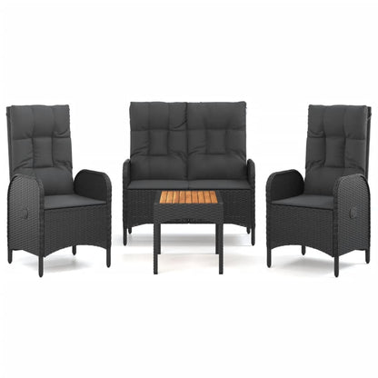 4-Delige Tuinset Met Kussens Poly Rattan Zwart Bank + 2x stoel + Tafel