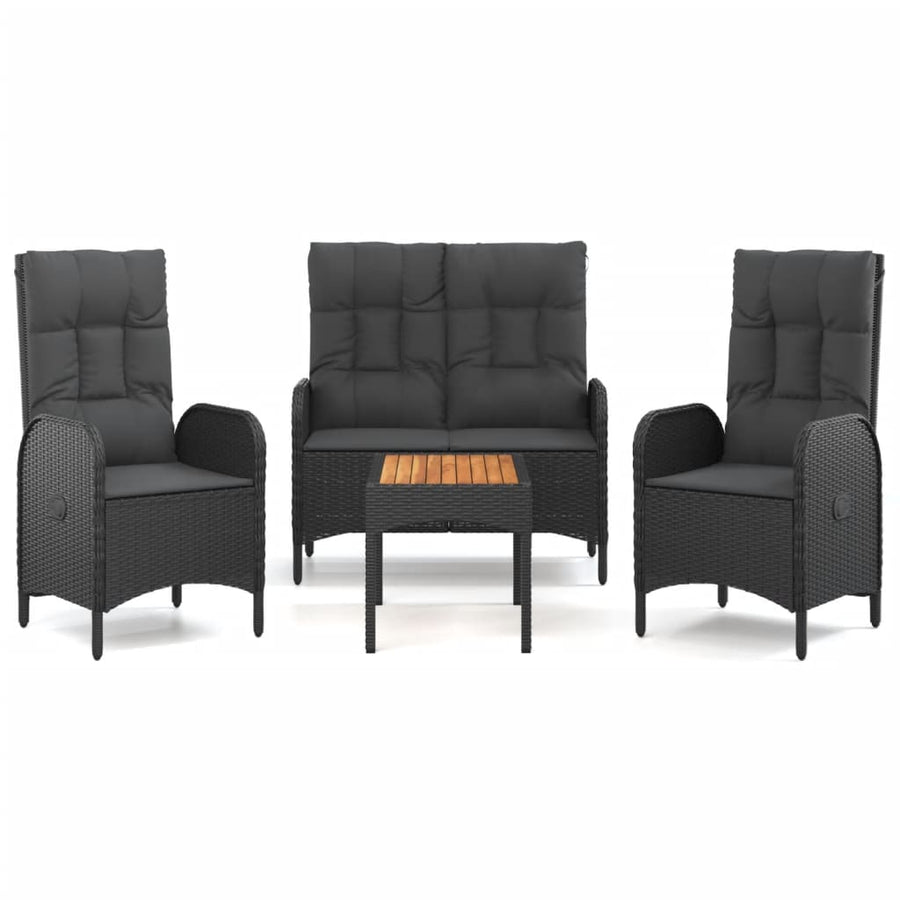 4-Delige Tuinset Met Kussens Poly Rattan Zwart Bank + 2x stoel + Tafel