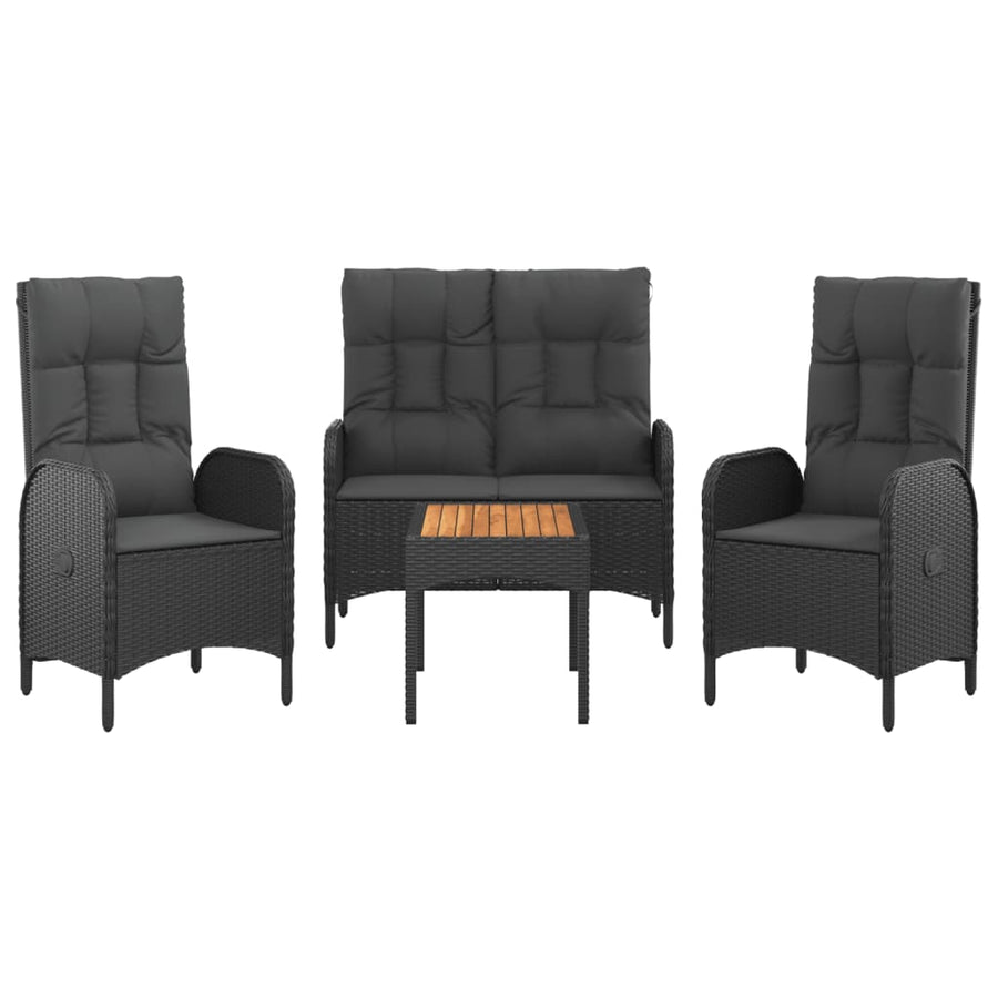 4-Delige Tuinset Met Kussens Poly Rattan Zwart Bank + 2x stoel + Tafel