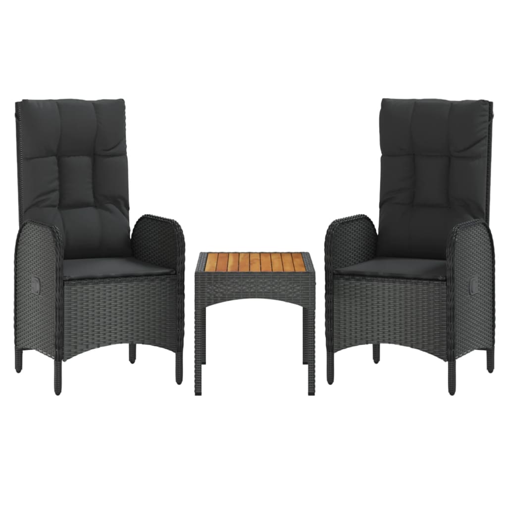 4-Delige Tuinset Met Kussens Poly Rattan Zwart Bank + 2x stoel + Tafel