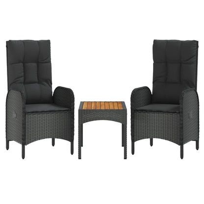 4-Delige Tuinset Met Kussens Poly Rattan Zwart Bank + 2x stoel + Tafel
