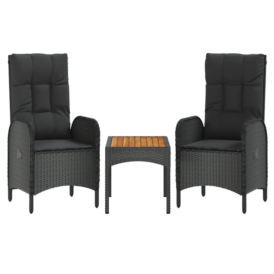4-Delige Tuinset Met Kussens Poly Rattan Zwart Bank + 2x stoel + Tafel