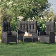 Tuinset 4-delig poly rattan zwart met kussens
