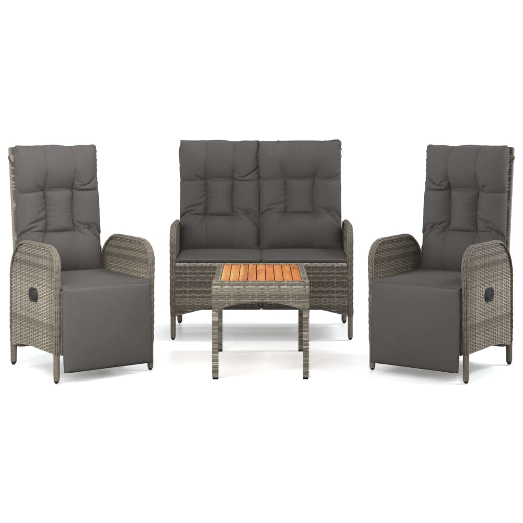 4-Delige Tuinset Met Kussens Poly Rattan Grijs Bank + 2x Fauteuil + Tafel