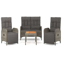 4-Delige Tuinset Met Kussens Poly Rattan Grijs Bank + 2x Fauteuil + Tafel