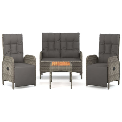 4-Delige Tuinset Met Kussens Poly Rattan Grijs Bank + 2x Fauteuil + Tafel