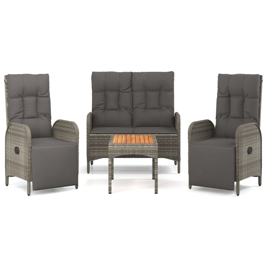 4-Delige Tuinset Met Kussens Poly Rattan Grijs Bank + 2x Fauteuil + Tafel