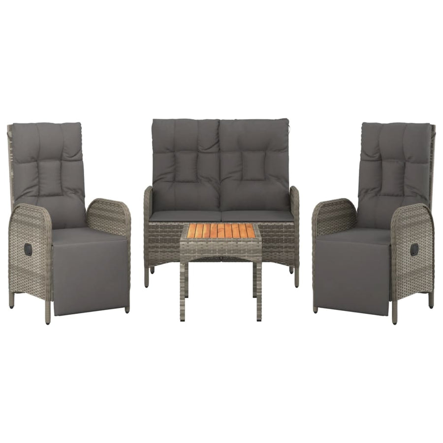 4-Delige Tuinset Met Kussens Poly Rattan Grijs Bank + 2x Fauteuil + Tafel