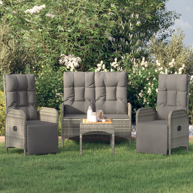 4-Delige Tuinset Met Kussens Poly Rattan Grijs Bank + 2x Fauteuil + Tafel