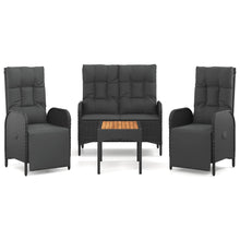 4-Delige Tuinset Met Kussens Poly Rattan Zwart Bank + 2x Fauteuil + Tafel
