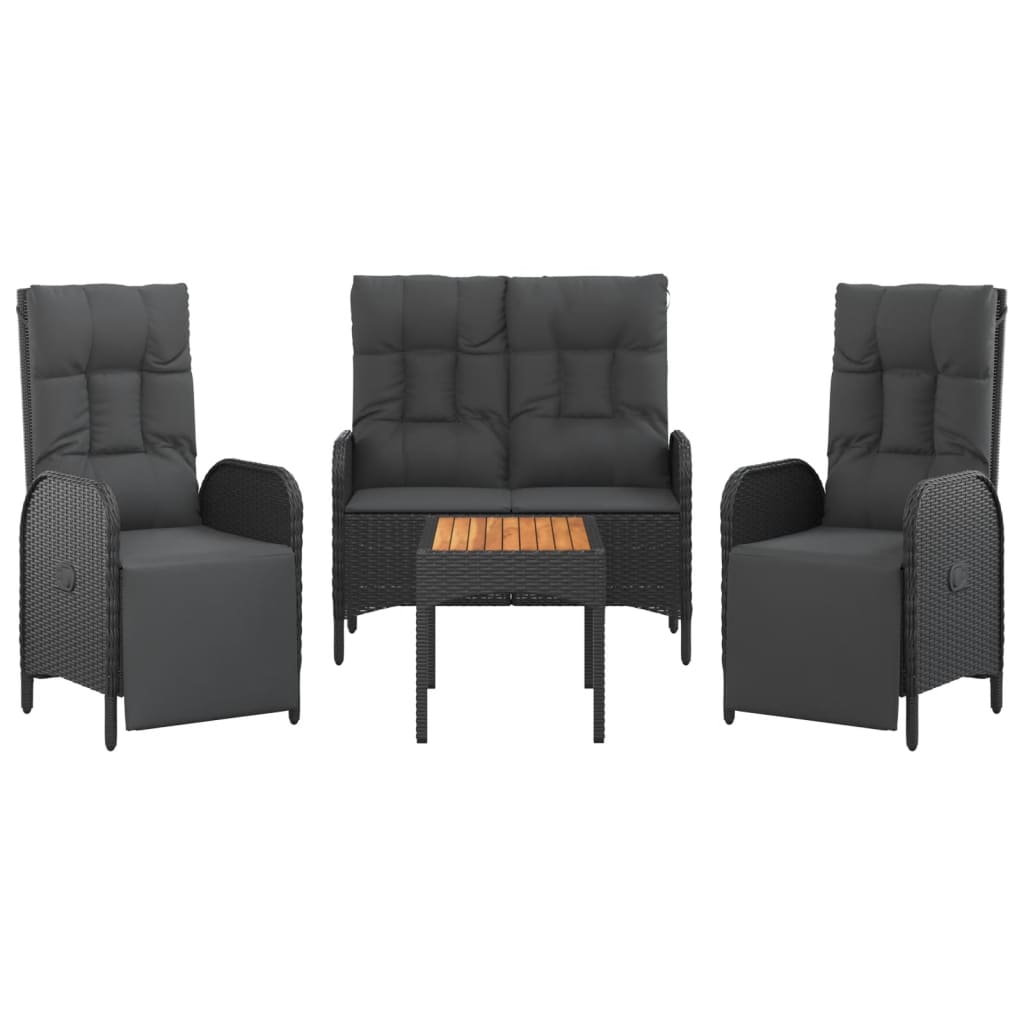 4-Delige Tuinset Met Kussens Poly Rattan Zwart Bank + 2x Fauteuil + Tafel