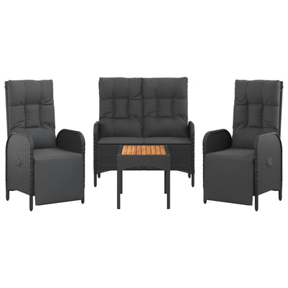4-Delige Tuinset Met Kussens Poly Rattan Zwart Bank + 2x Fauteuil + Tafel
