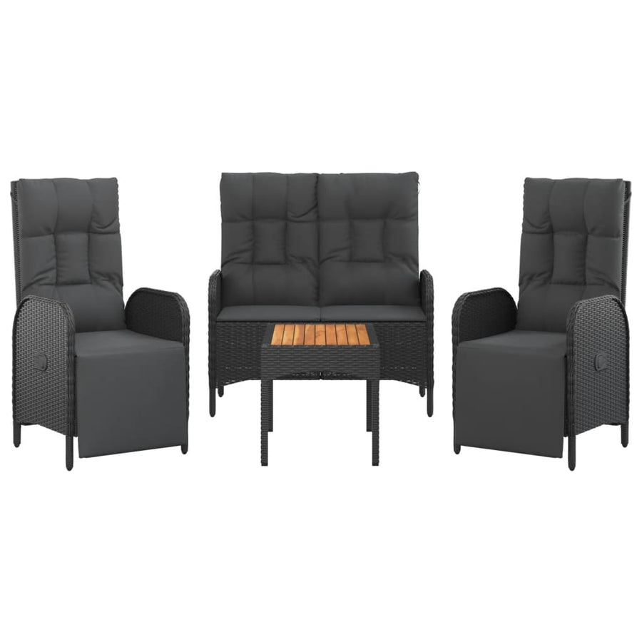 4-Delige Tuinset Met Kussens Poly Rattan Zwart Bank + 2x Fauteuil + Tafel