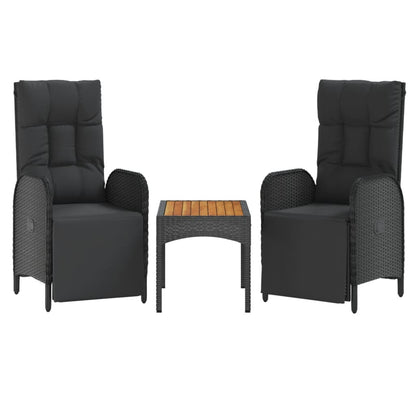 4-Delige Tuinset Met Kussens Poly Rattan Zwart Bank + 2x Fauteuil + Tafel