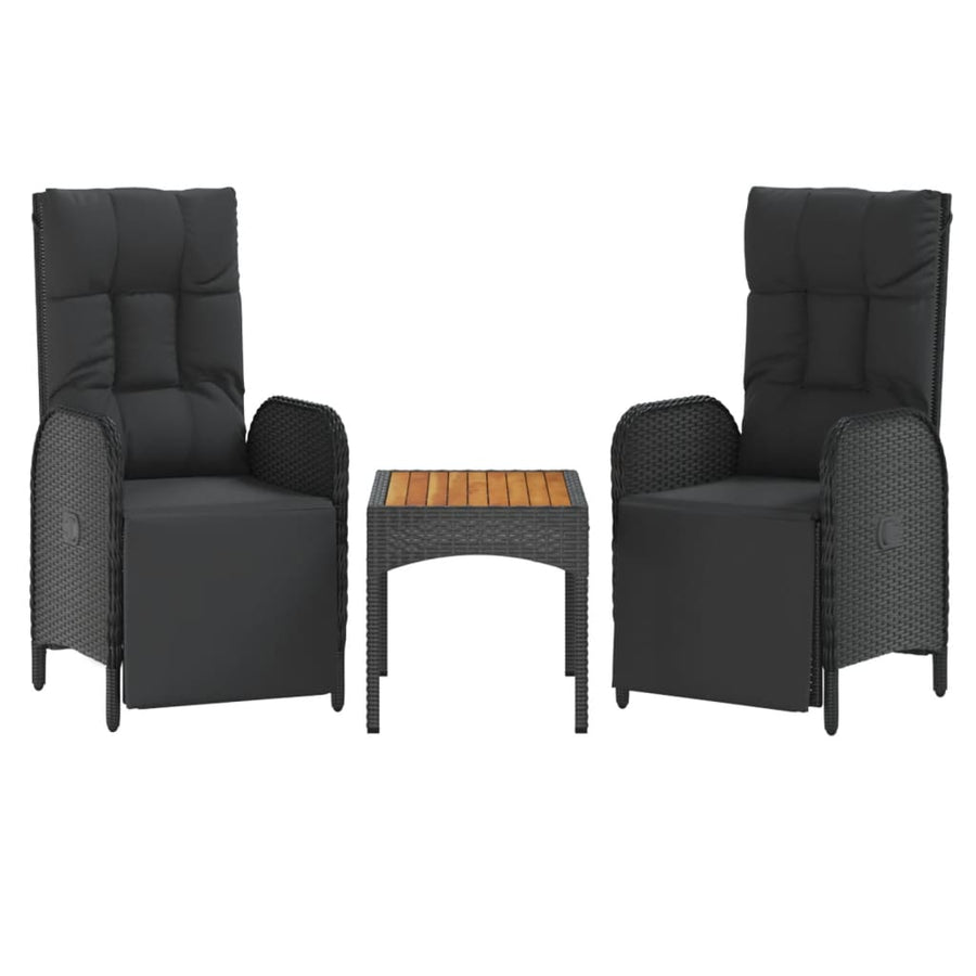 4-Delige Tuinset Met Kussens Poly Rattan Zwart Bank + 2x Fauteuil + Tafel