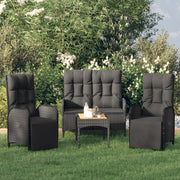 Tuinset 4-delig poly rattan zwart met kussens