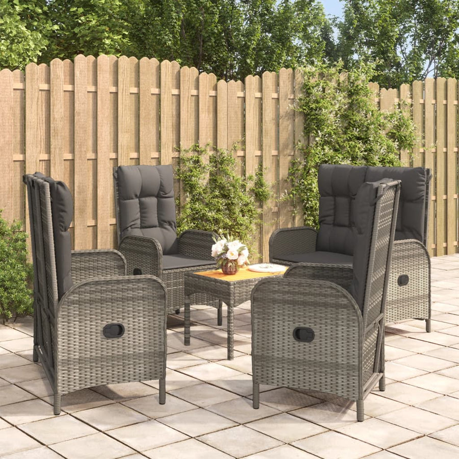 5-Delige Tuinset Met Kussens Poly Rattan Grijs 2x Bank + 2x stoel + Tafel