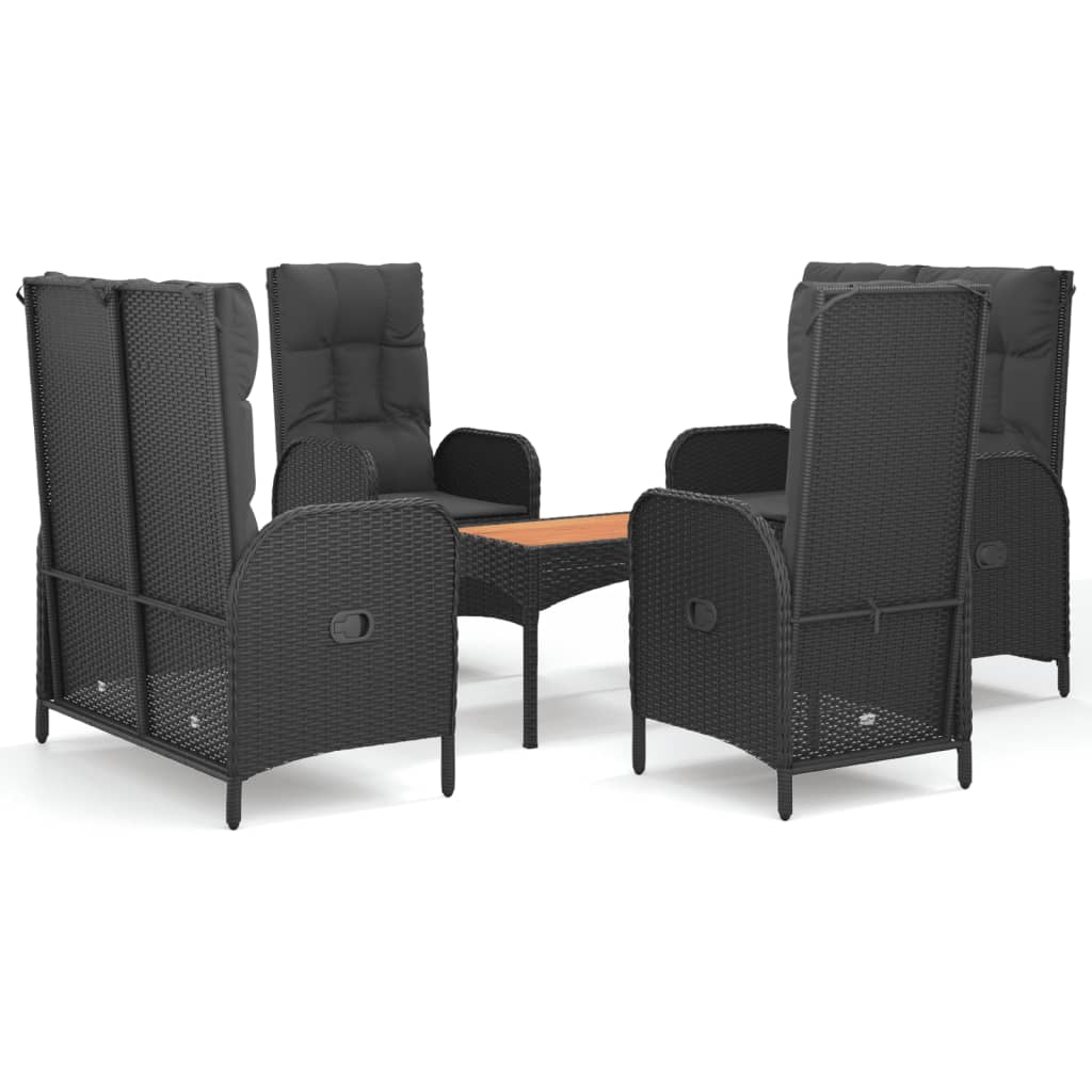 5-Delige Tuinset Met Kussens Poly Rattan Zwart 2x Bank + 2x stoel + Tafel