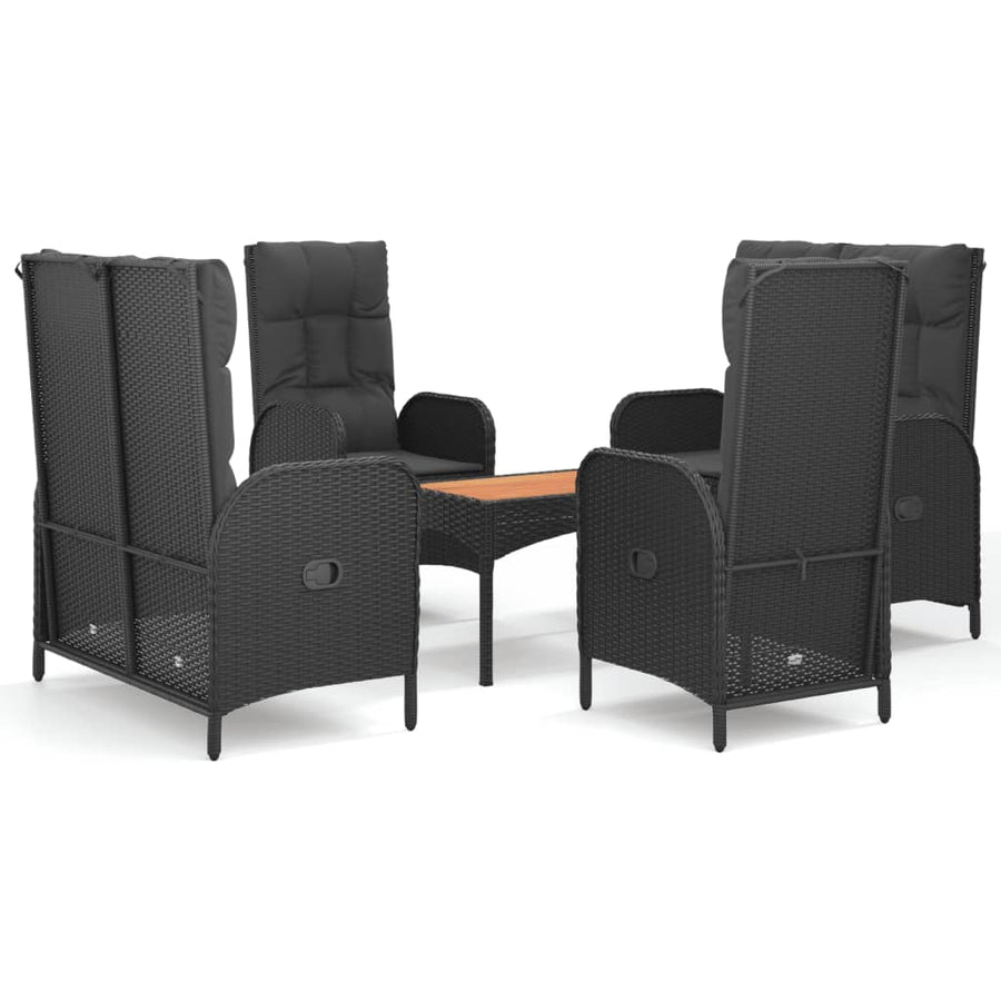 5-Delige Tuinset Met Kussens Poly Rattan Zwart 2x Bank + 2x stoel + Tafel