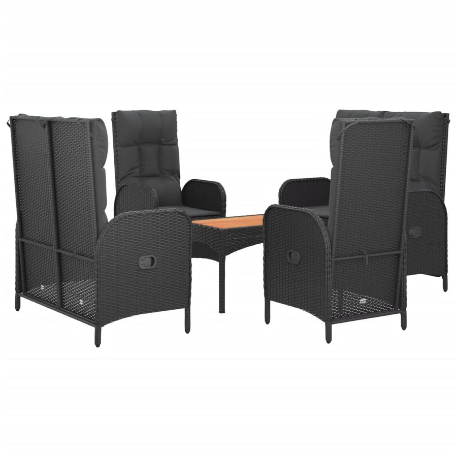 5-Delige Tuinset Met Kussens Poly Rattan Zwart 2x Bank + 2x stoel + Tafel
