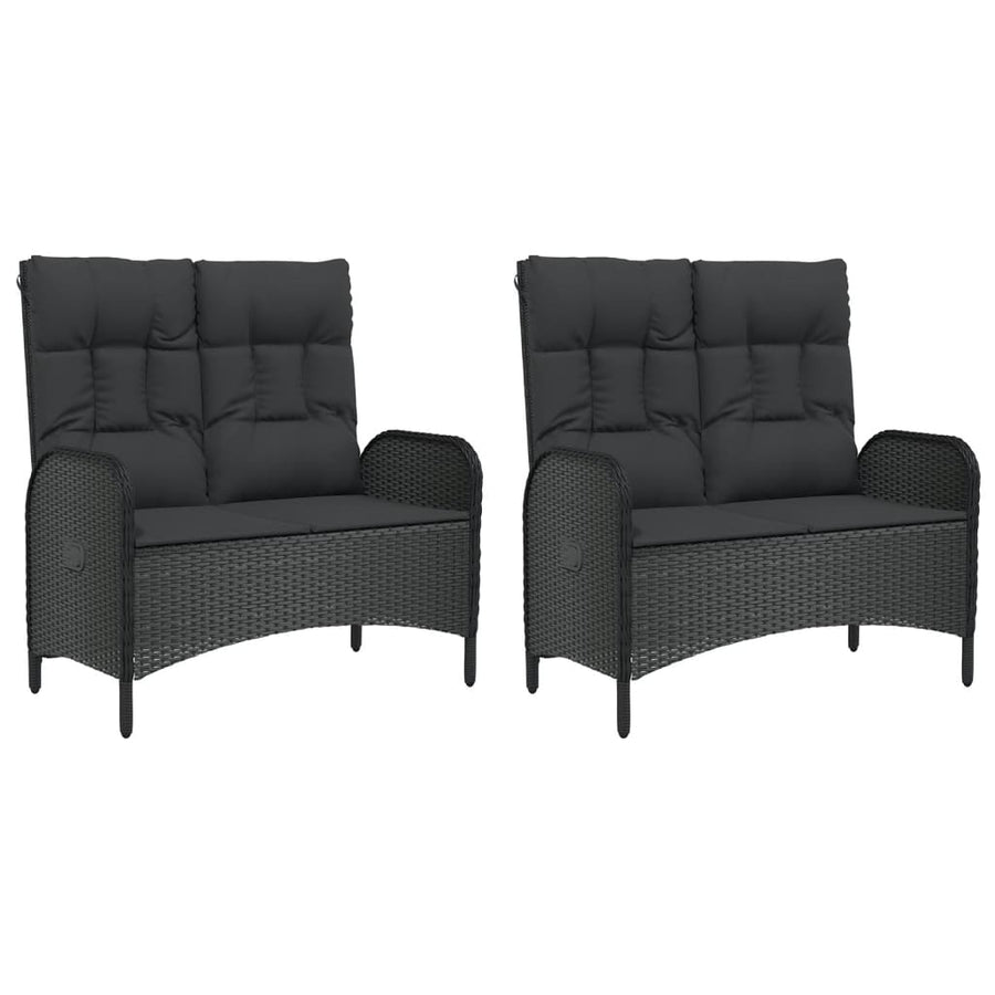 5-Delige Tuinset Met Kussens Poly Rattan Zwart 2x Bank + 2x stoel + Tafel