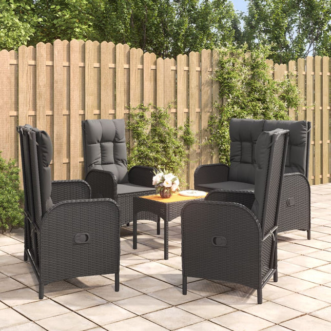 5-Delige Tuinset Met Kussens Poly Rattan Zwart 2x Bank + 2x stoel + Tafel