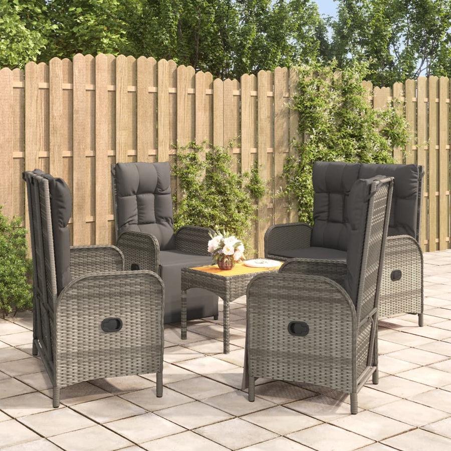 5-Delige Tuinset Met Kussens Poly Rattan Grijs 2x Bank + 2x Fauteuil + Tafel