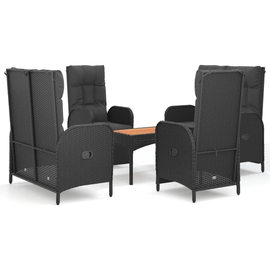 5-Delige Tuinset Met Kussens Poly Rattan Zwart 2x Bank + 2x Fauteuil + Tafel