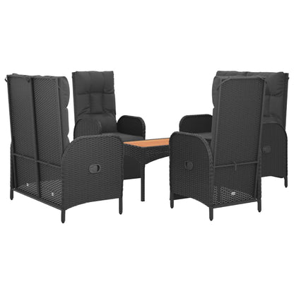 5-Delige Tuinset Met Kussens Poly Rattan Zwart 2x Bank + 2x Fauteuil + Tafel