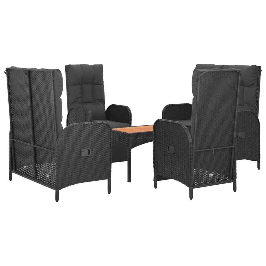 5-Delige Tuinset Met Kussens Poly Rattan Zwart 2x Bank + 2x Fauteuil + Tafel