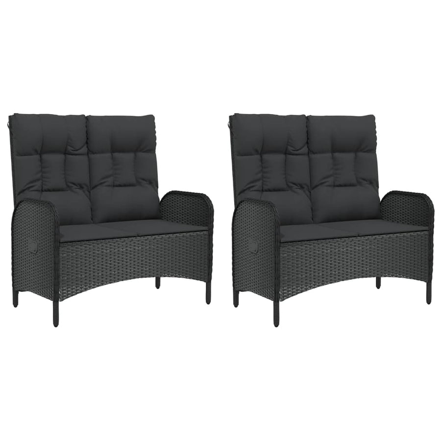 5-Delige Tuinset Met Kussens Poly Rattan Zwart 2x Bank + 2x Fauteuil + Tafel
