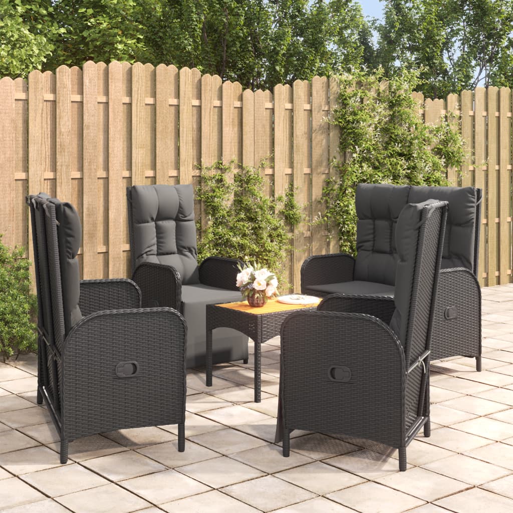 5-Delige Tuinset Met Kussens Poly Rattan Zwart 2x Bank + 2x Fauteuil + Tafel