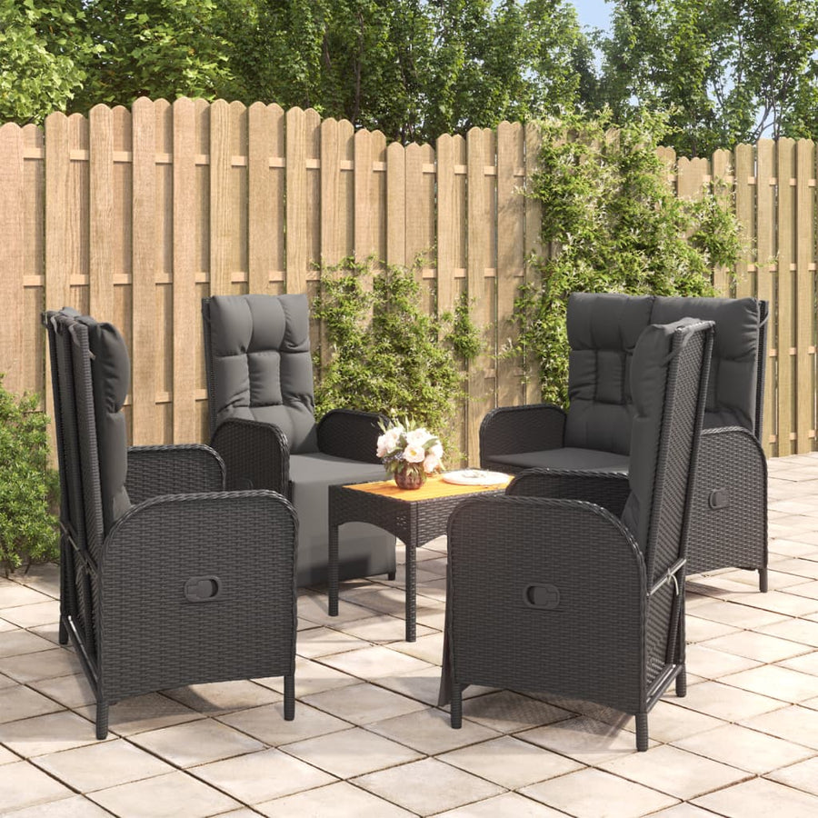 5-Delige Tuinset Met Kussens Poly Rattan Zwart 2x Bank + 2x Fauteuil + Tafel