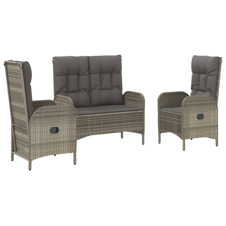 3-Delige Tuinset Met Kussens Poly Rattan Grijs bench + 2x chair