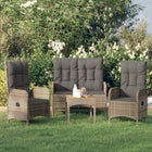 3-Delige Tuinset Met Kussens Poly Rattan Grijs bench + 2x chair