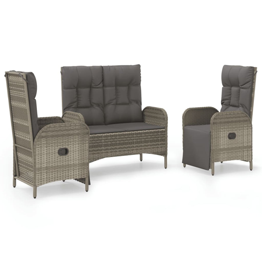 3-Delige Tuinset Met Kussens Poly Rattan Grijs bench + 2x armchair