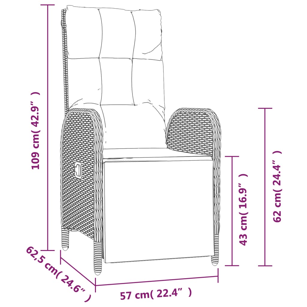 3-Delige Tuinset Met Kussens Poly Rattan Grijs bench + 2x armchair