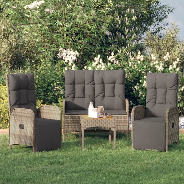 3-Delige Tuinset Met Kussens Poly Rattan Grijs bench + 2x armchair