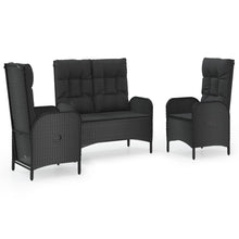 3-Delige Tuinset Met Kussens Poly Rattan Zwart bench + 2x chair