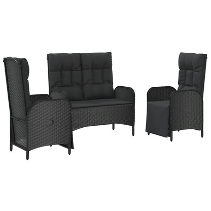 3-Delige Tuinset Met Kussens Poly Rattan Zwart bench + 2x armchair