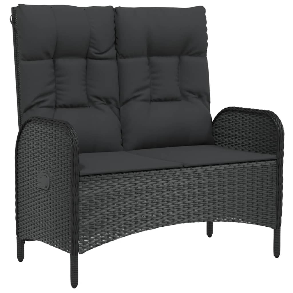 3-Delige Tuinset Met Kussens Poly Rattan Zwart bench + 2x armchair