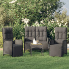 3-Delige Tuinset Met Kussens Poly Rattan Zwart bench + 2x armchair