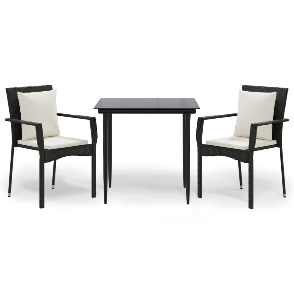 -Delige Tuinset Met Kussens Poly Rattan 3 80 cm tafellengte Zwart